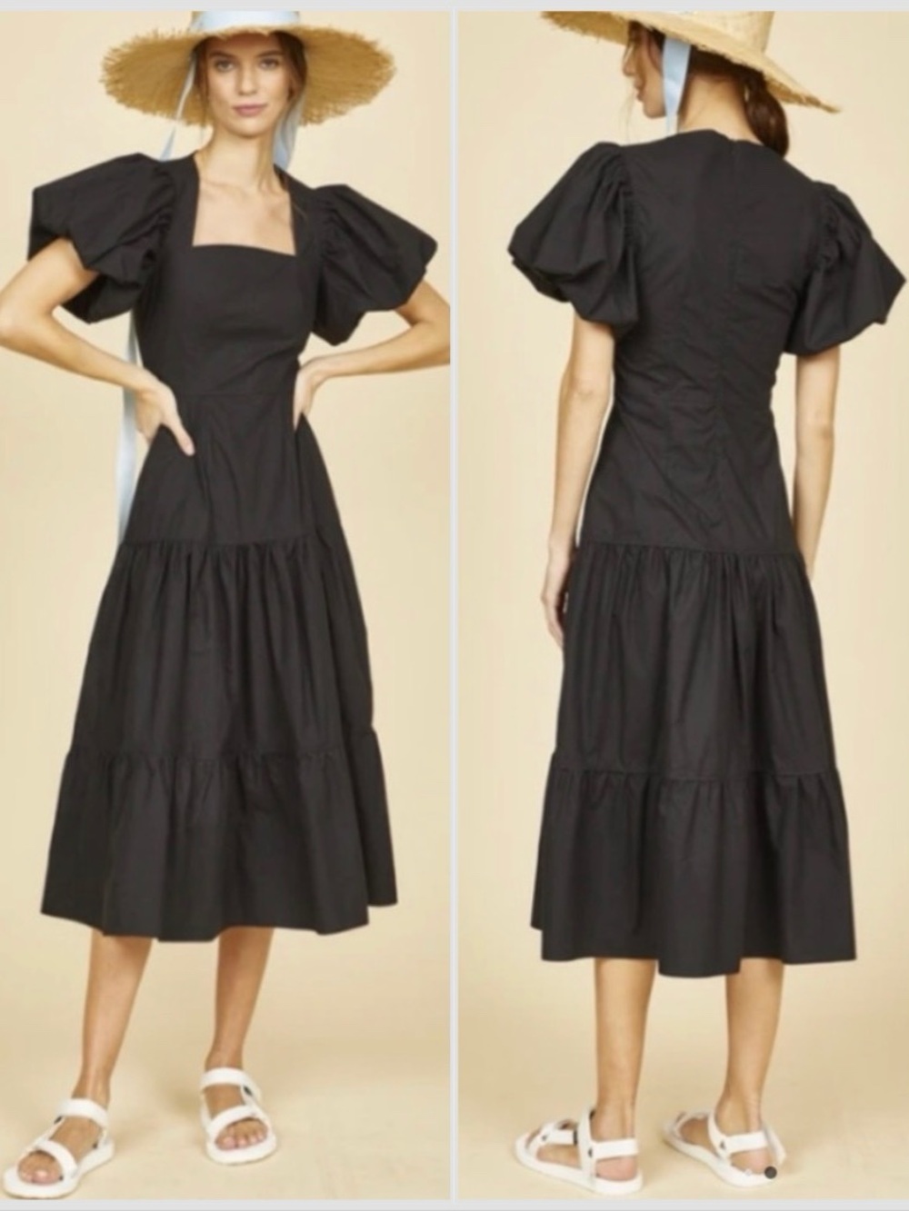 Hunter Bell Cassidy Puff Sleeve Midi Cocktail Dress in Black Sz 6 - Picture 3 of 15
